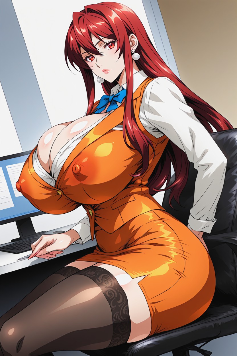 Thighs Exposed, Office, Bored Hentai AI Porn