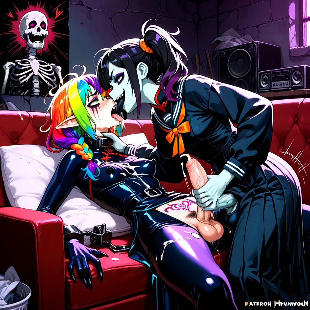 Close Up, Harness, Rainbow Hair Hentai AI Porn
