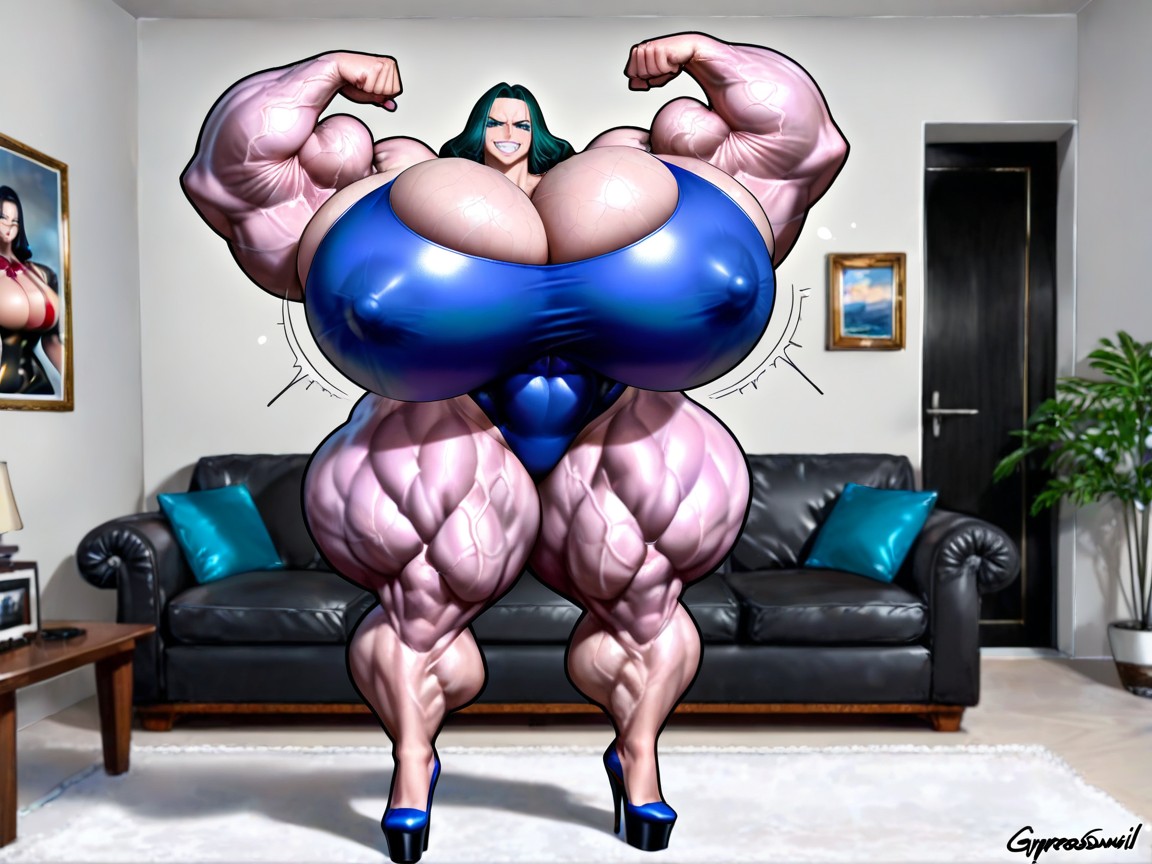 Looking At Viewer, Living Room, Gigantic Muscle Hentai AI Porn