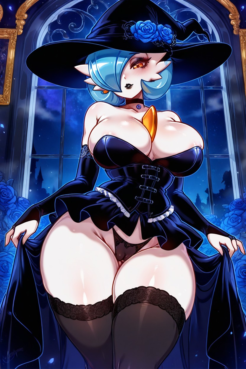 Black Garterbelt, Waist, Black Bridal Gauntlets Hentai AI Porn