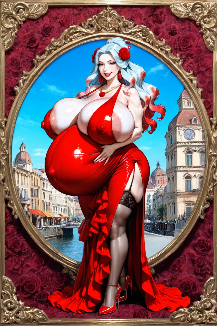 Goldeen Pokemon, Breasts Too Big For Dress, Round Bloated Stomach Hentai AI Porn