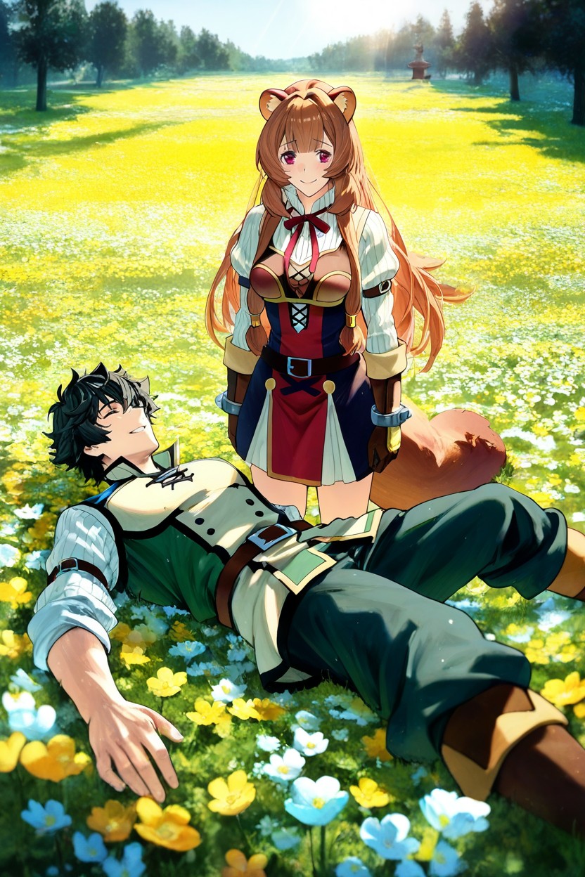Medium Ass, Beautiful View Of The Entire Field, Naofumi Is Lying Next To Raphtalia Hentai AI Porn