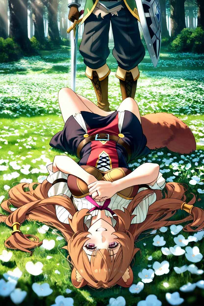 Tired, Standing On A Plain Full Of Flowers And Trees, Naofumi And Raphtalia Are Breathing Heavily Hentai AI Porn