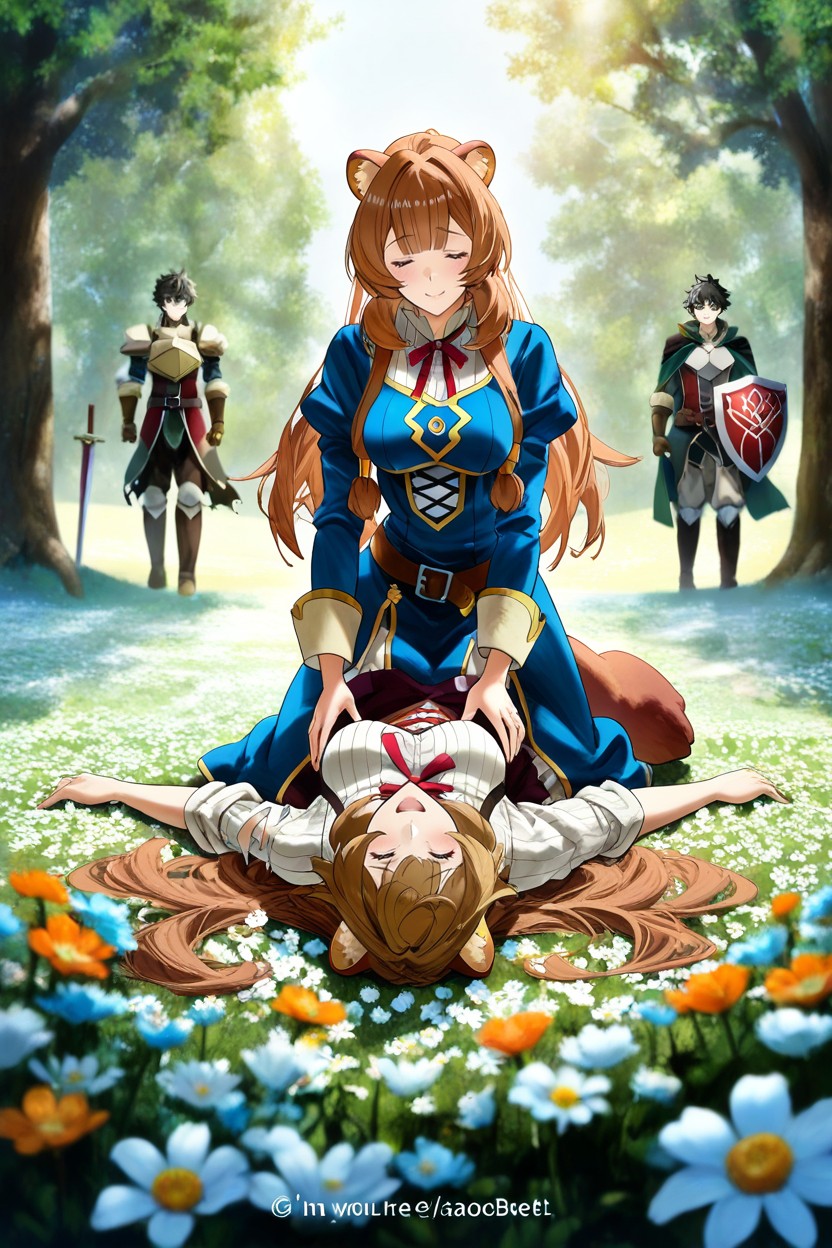 General View, Laying, Raphtalia's Hands On His Torso Hentai AI Porn