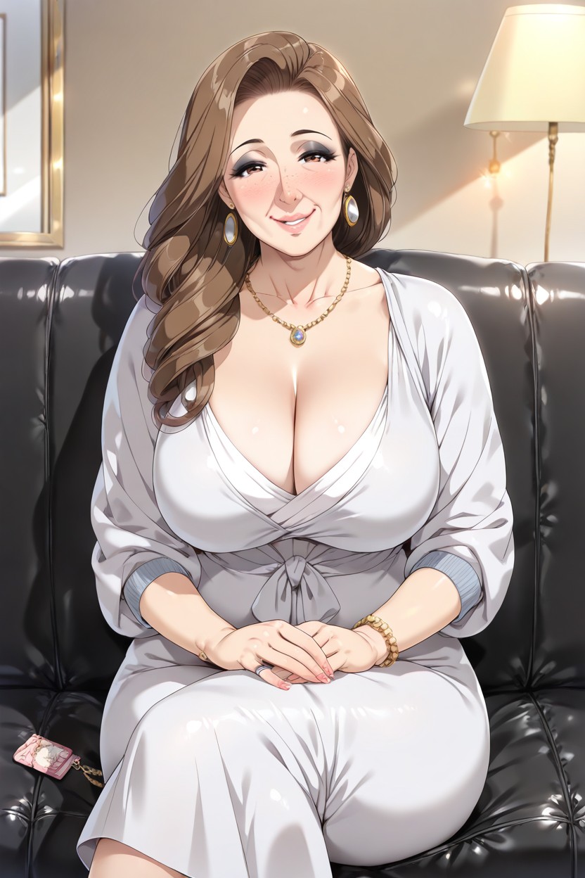 Curvy, Slight Wrinkles In Her Face, Fancy Living Room Hentai AI Porn