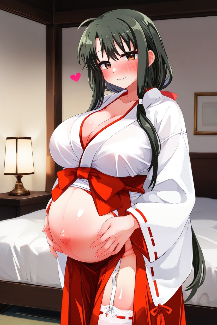 Happy, Full-face Blush, White Miko Stockings Hentai AI Porn