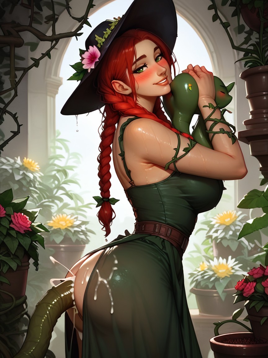 In A Gigantic Greenhouse, Tables And Stools, Cleavage Hentai AI Porn