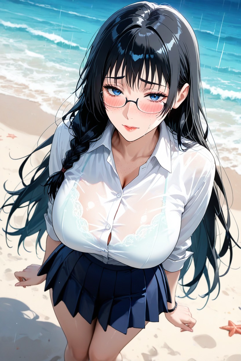 Perfect Face, Beach, Freckle Face Hentai AI Porn