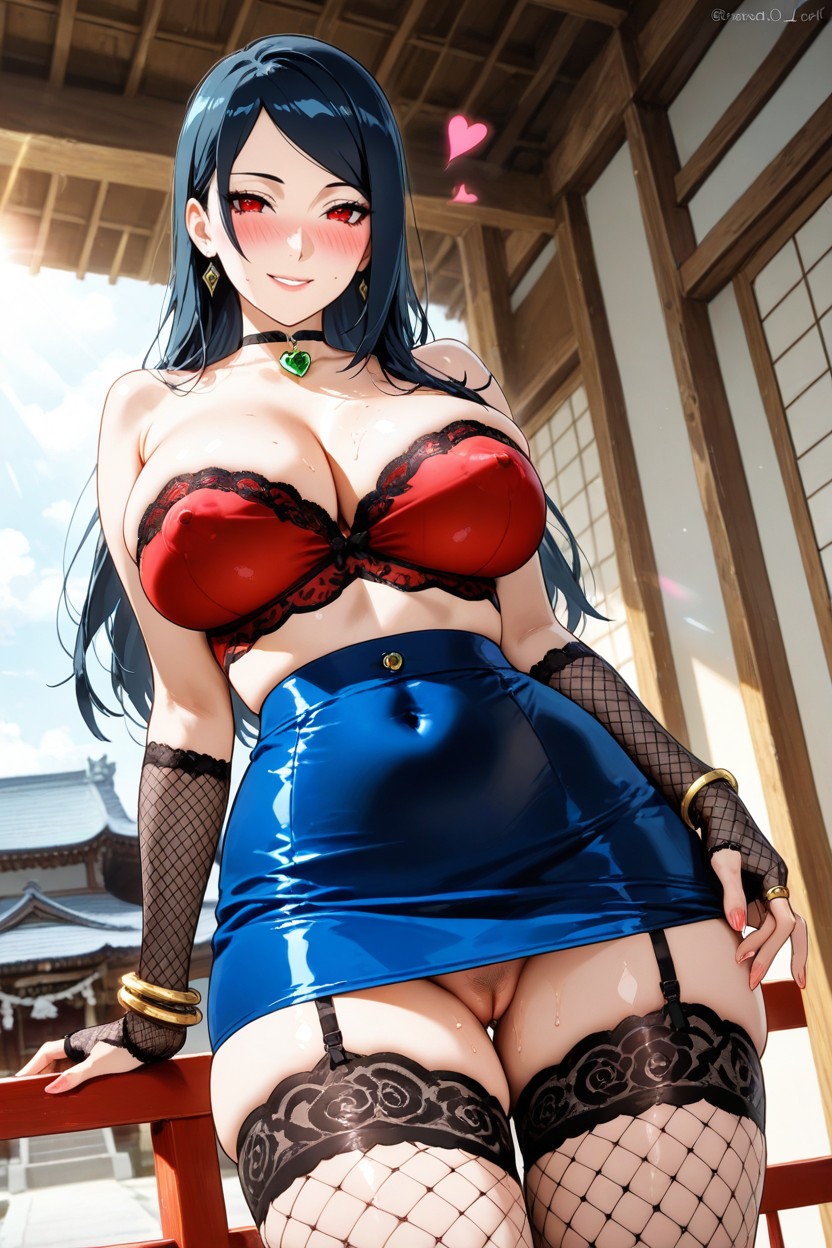 Marked Vagina, Long Black Fingerless Fishnet Gloves, Open Vagina Hentai AI Porn