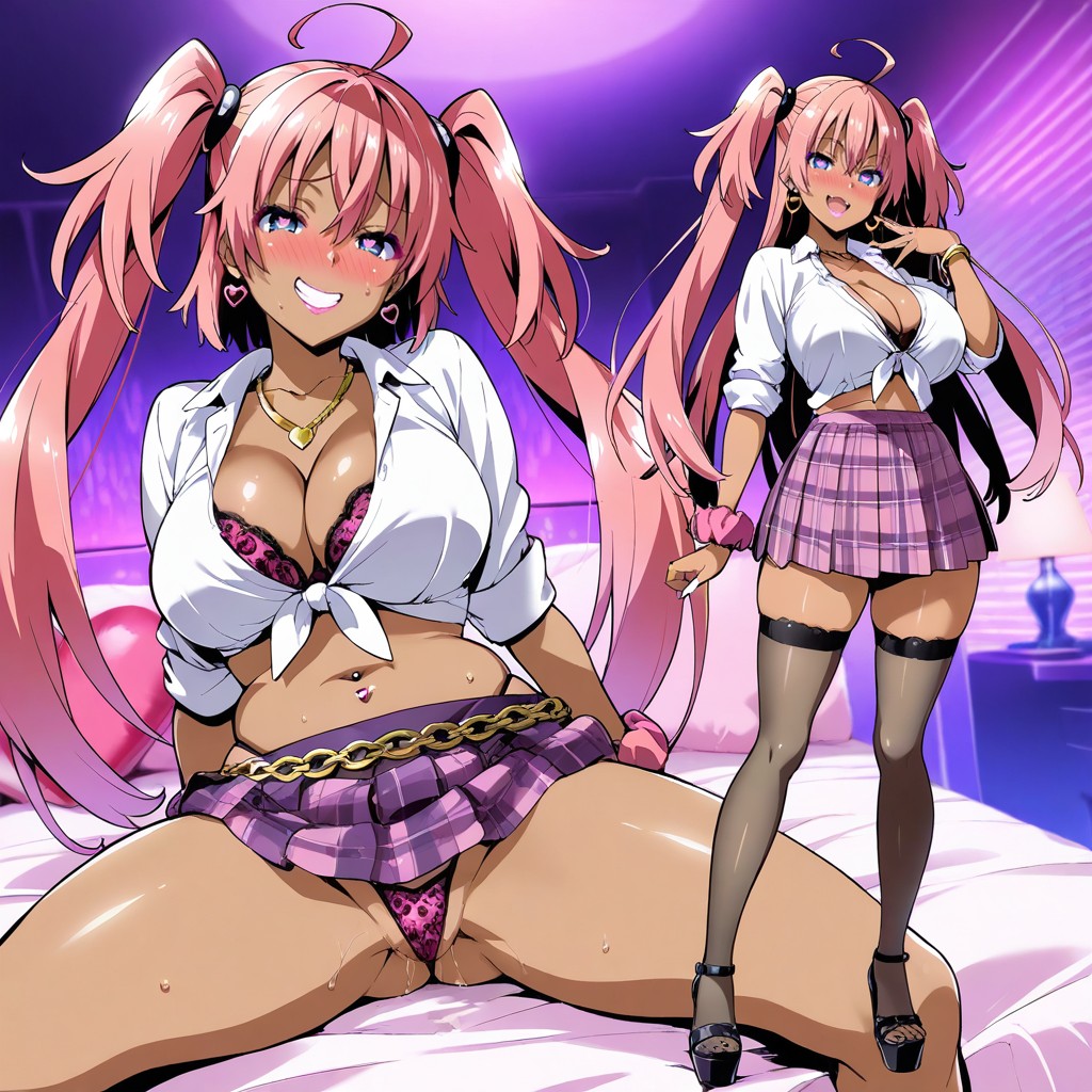 Black Lace Stockings, White Long Nails, Print Bra Hentai AI Porn