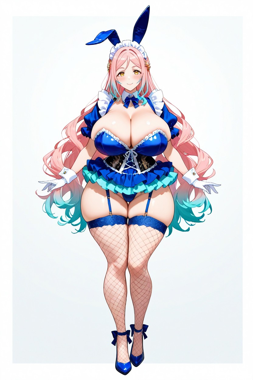 Girl, Blue Bow, Fishnet Thighhighs Hentai AI Porn