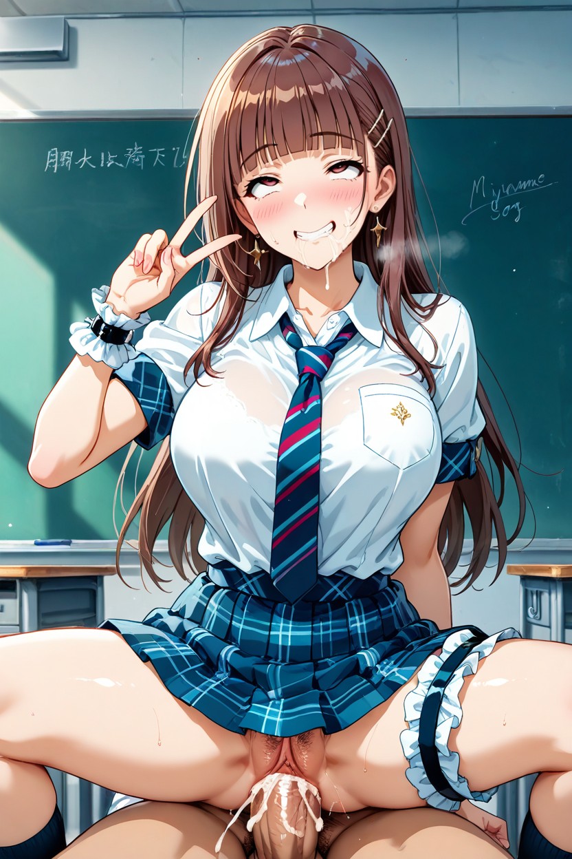 Peace Sign, 25+, Brunette Hentai AI Porn