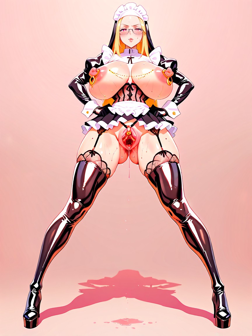 Thigh High Latex Boots, Large Nipple Rings, Standing Hentai AI Porn