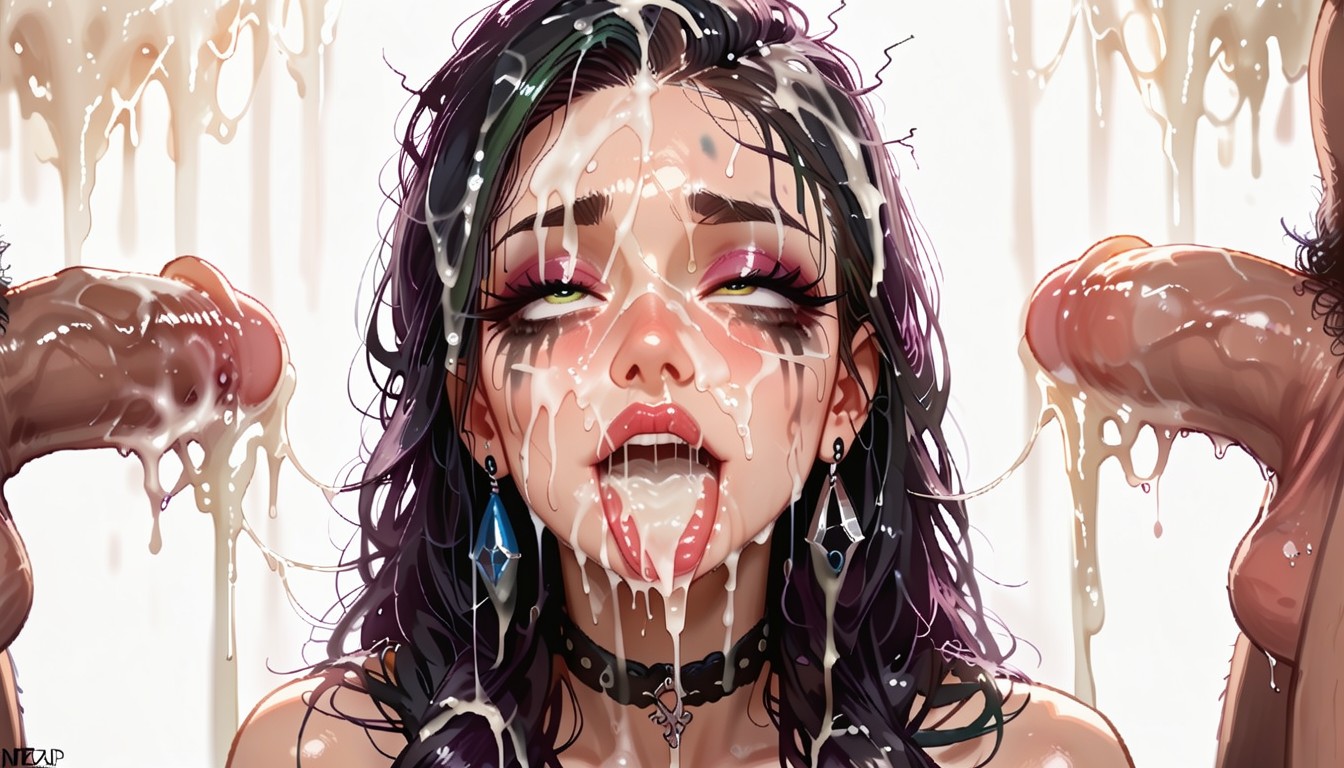 Excessive Bukakke, Perky Breasts, Eyes Half Closed Hentai AI Porn