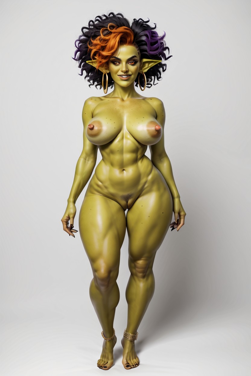 Lots Of Dark Green Freckles On Tits, Hoop Earrings, Massive Goblin Ears Hentai AI Porn