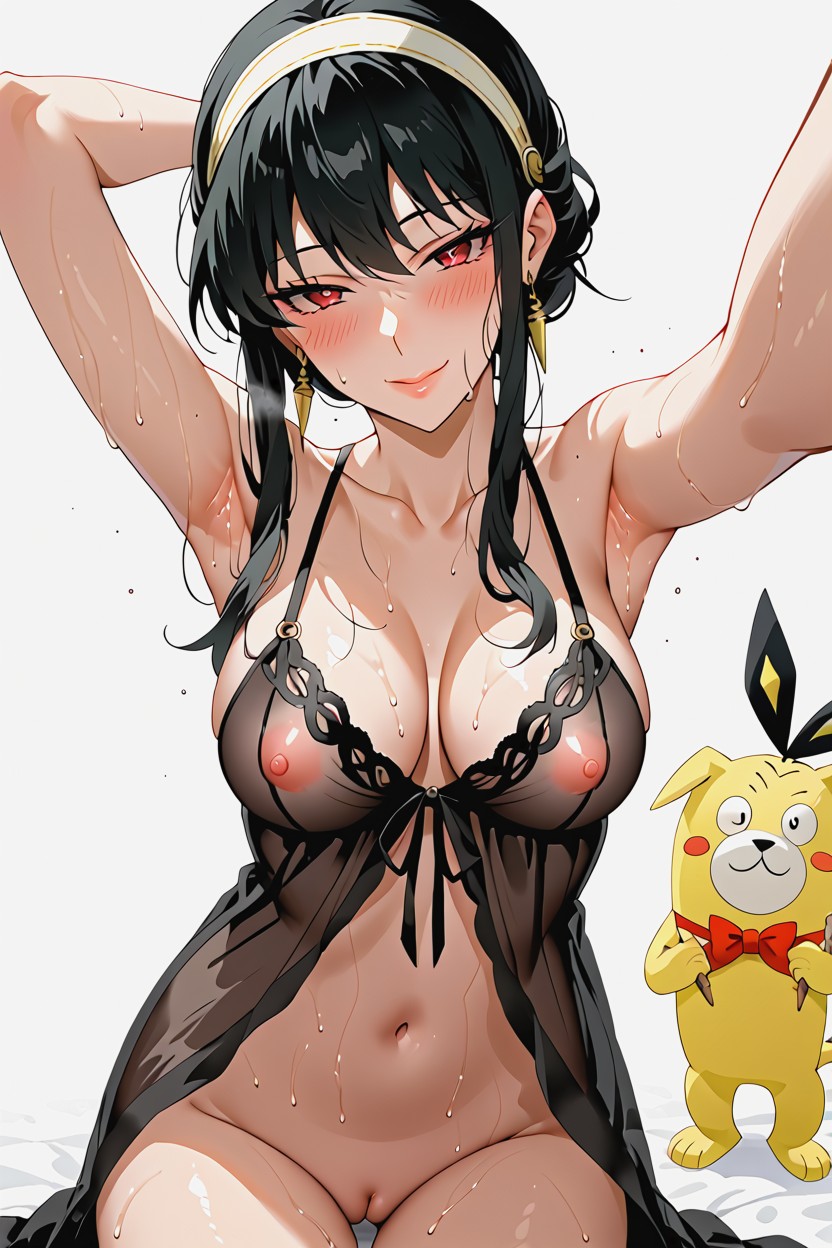 Heart Shaped Boob Challenge, Half Closed Eyes, Blush Hentai AI Porn