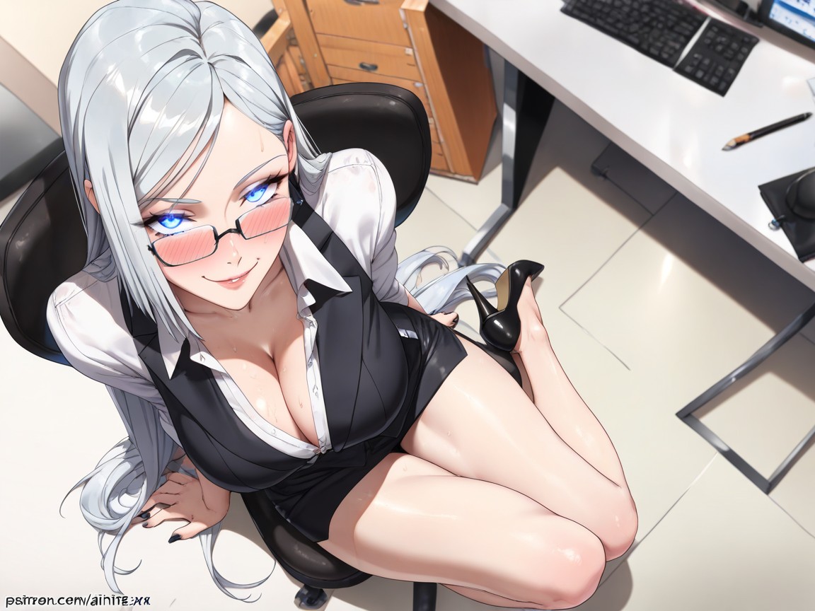 Perfect Breasts, White Button Down Shirt, Full Face Blush Hentai AI Porn