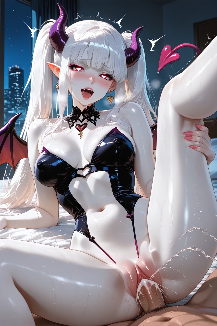 Heart-shaped Eyes, Snow-white Skin, White Hair Hentai AI Porn