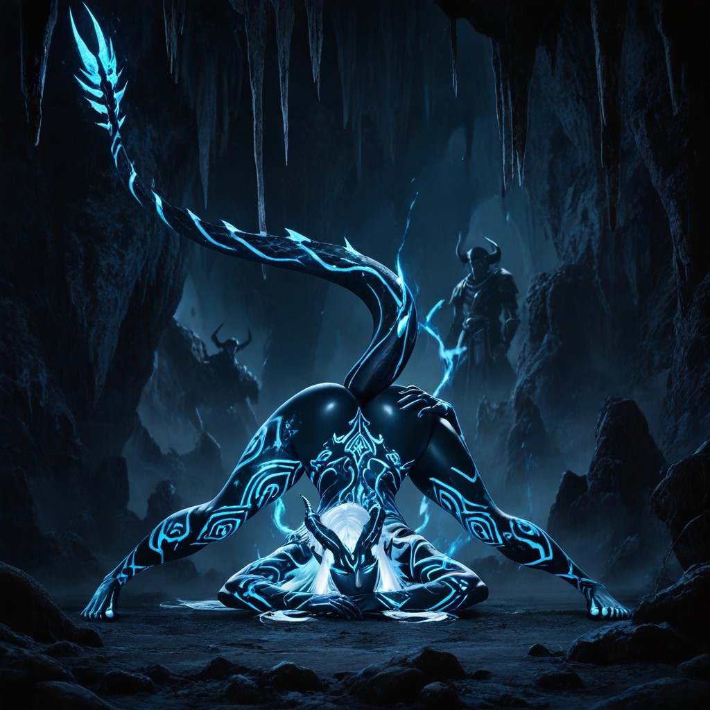 Glowing Cyan Tribal Markings Across Her Body, Break, Spreading Ass Hentai AI Porn
