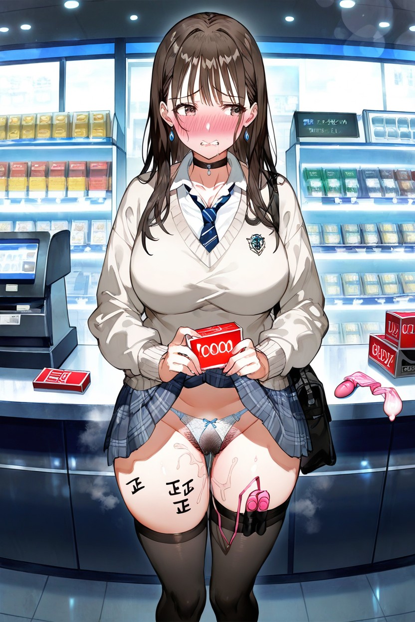 Convenience Store, Steam Blessing, Standing In Front Cashier Counter Hentai AI Porn