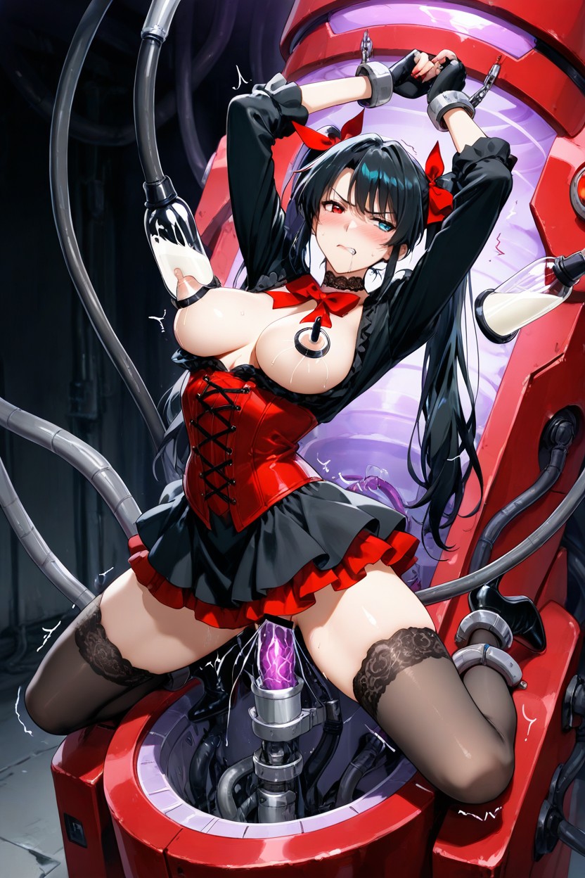 Black Boots With Thick Heels, Lace Choker, Legs In Machine Porno IA Hentai