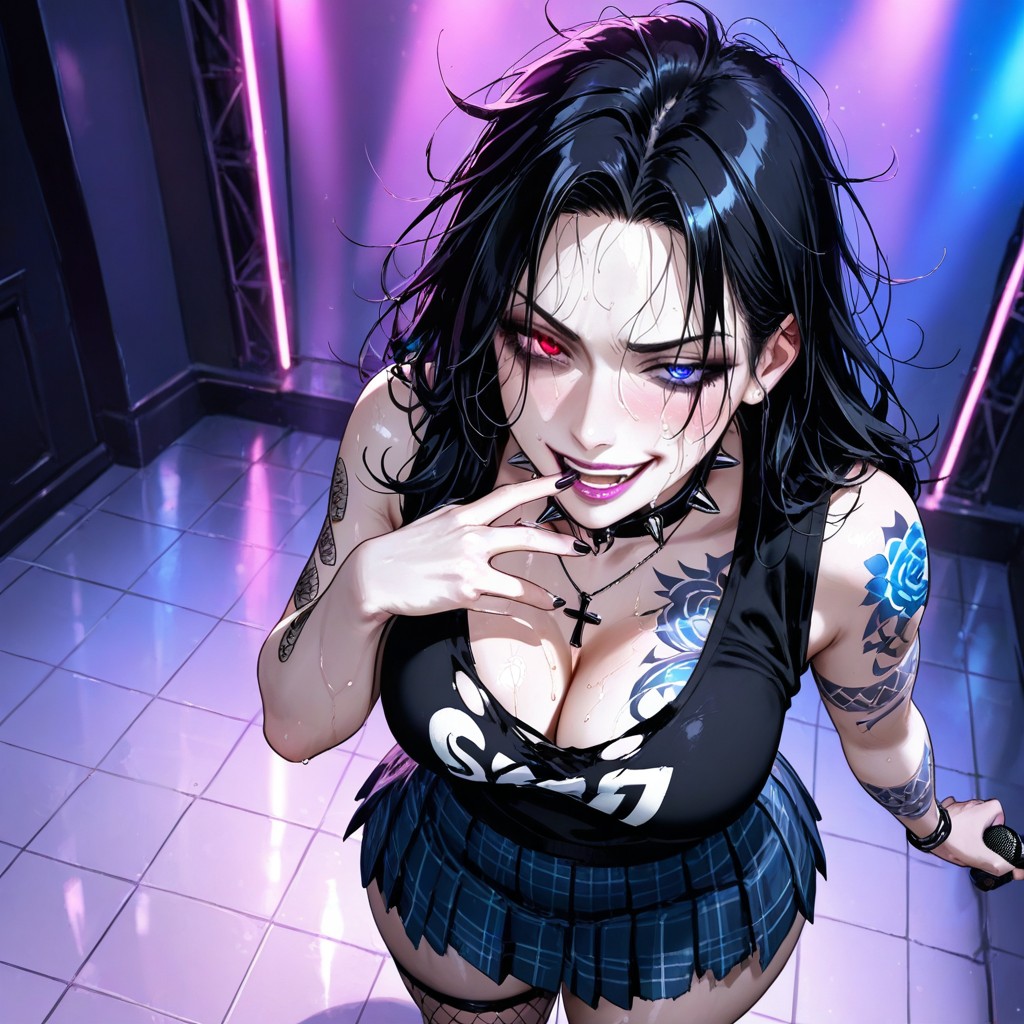 Purple And Blue Hues From Neon Lamp, Bust Shot, Wide Hips Hentai AI Porn