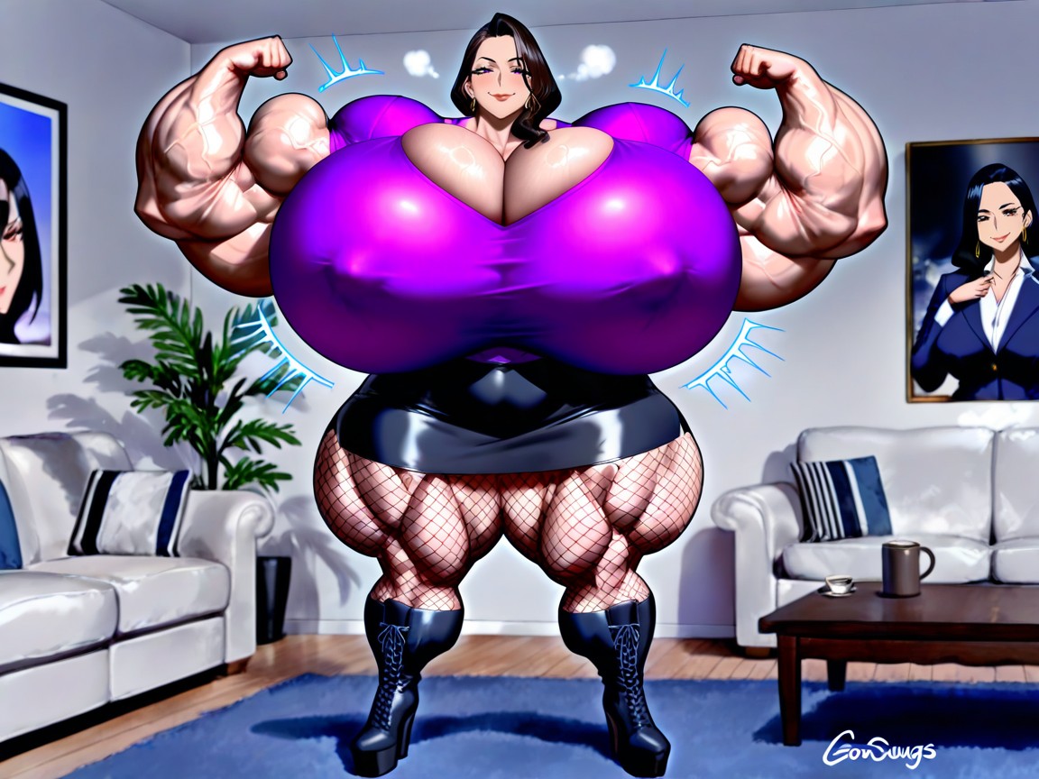 Hyper Gigantic Massive Biceps, Gorgeous Face, Fishnets Hentai AI Porn