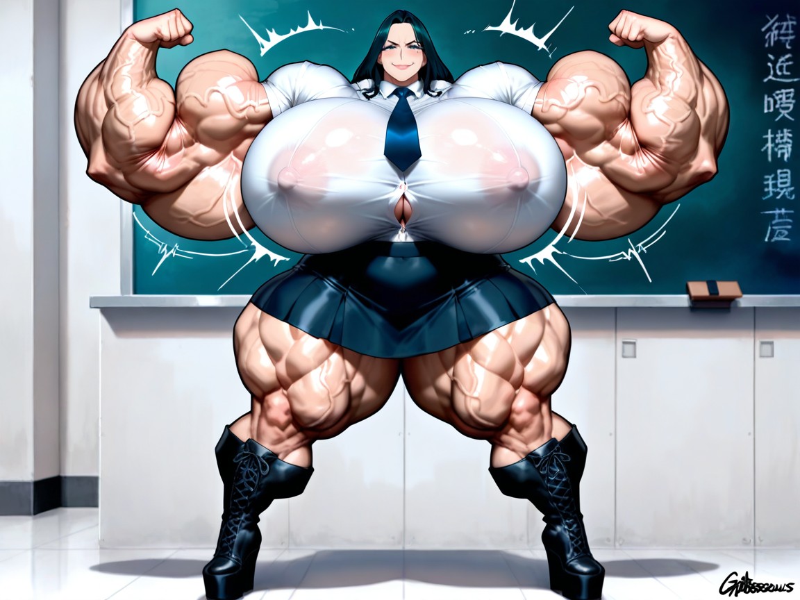 Looking At Viewer, Hyper Muscle Woman, Uniform Hentai AI Porn
