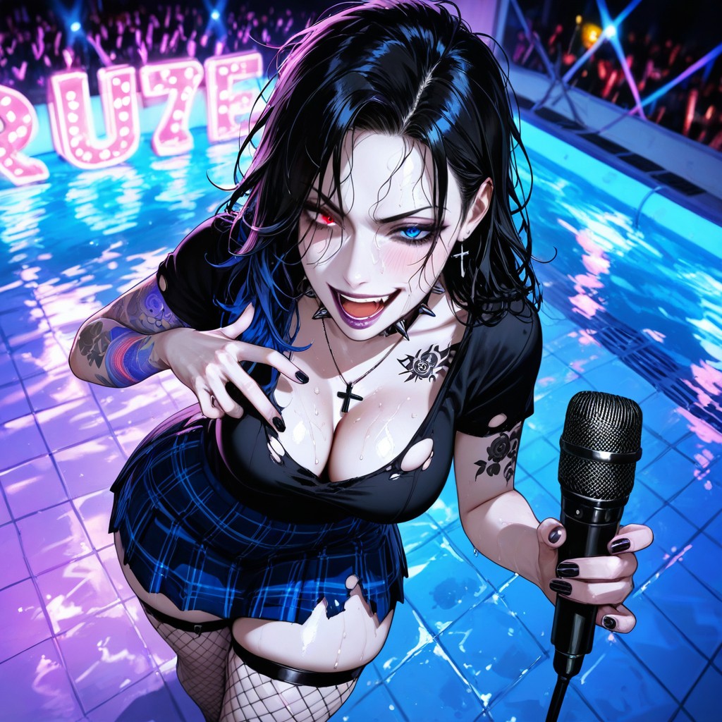 She Holding Mic On Her Mouth, Thick Thighs, Evil Smirk Hentai AI Porn