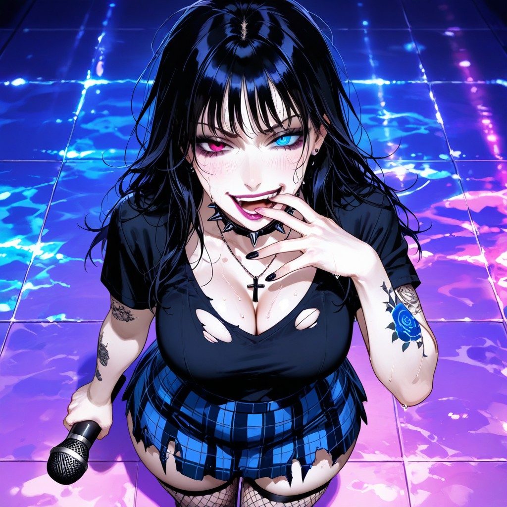 Sweaty, Standing On Tile Floor In Dry Pool, バストショット ヘンタイAIエロ