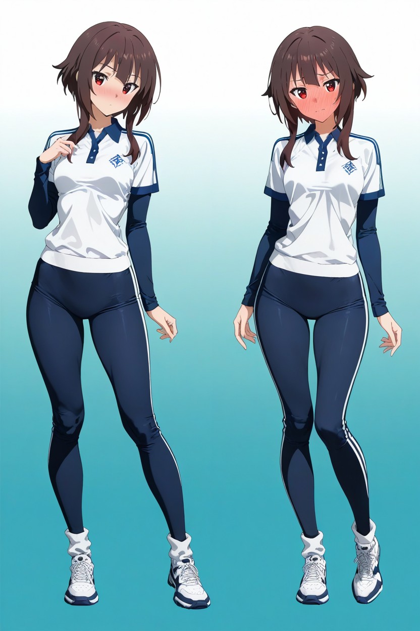 Blue Side Panel Accents, Anime Artstyle, Color-blocked Sportswear Hentai AI Porn