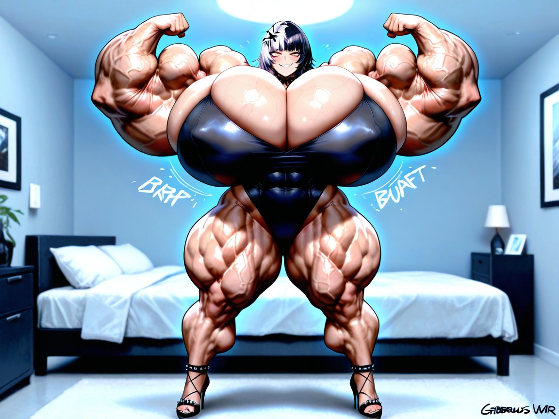 Hyper Absurdly Gigantic Massive Muscle, Black Open Toe Heels, Shiori Novella Hentai AI Porn