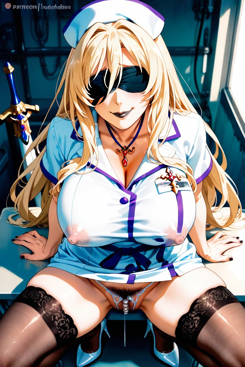 Hands Are Resting On Knees, Perfect Face, Full Mouth Hentai AI Porn