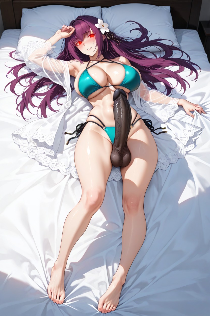 Arm Raised To Her Brow While Her Legs Are Crossed, From A Very High Angle, Cinematic Lighting Hentai AI Porn