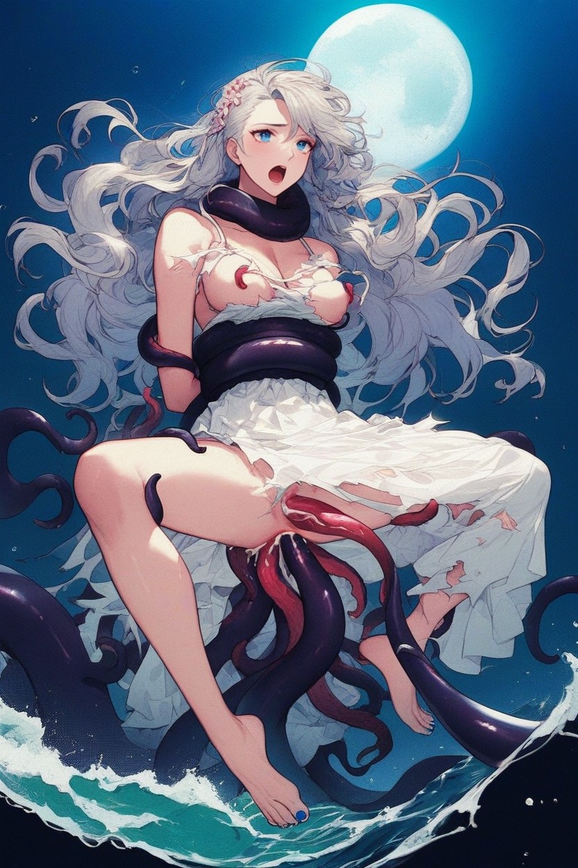 Suspended In Tentacles, Blue Eyes, Nighttime Hentai AI Porn