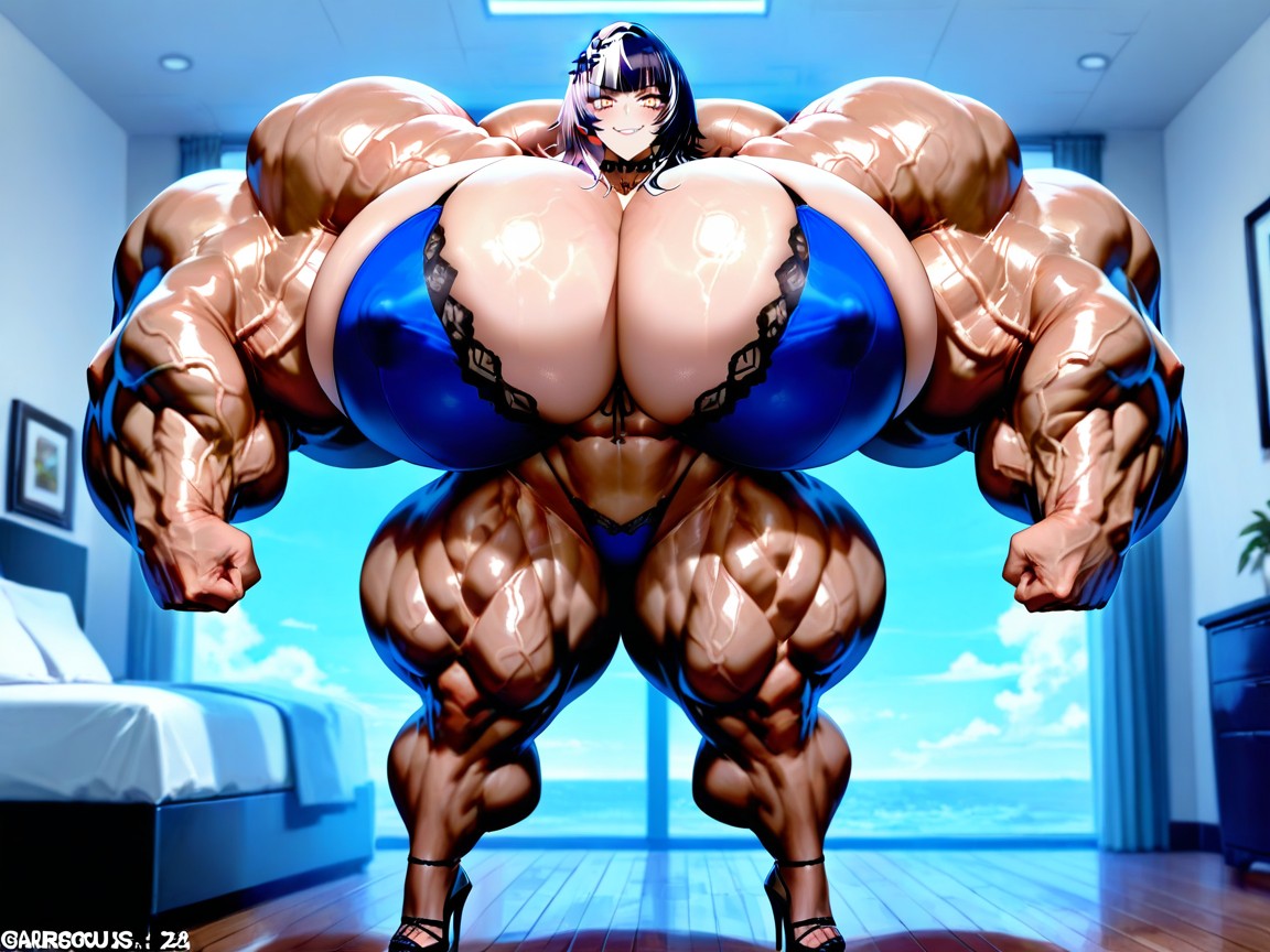 Hyper Muscle Woman, Flexing, Form Fitting Clothes Hentai AI Porn