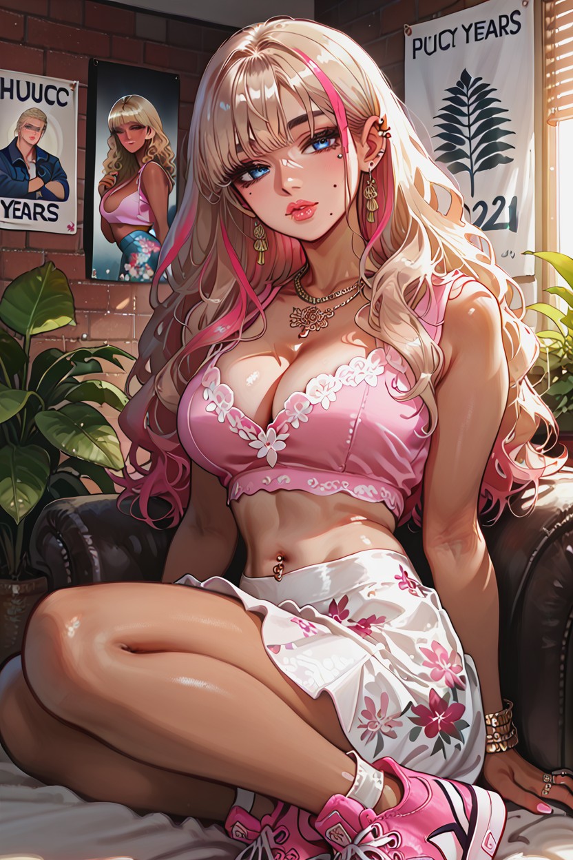 Gold Jewelry, Midriff, Anime Style Illustration Hentai AI Porn