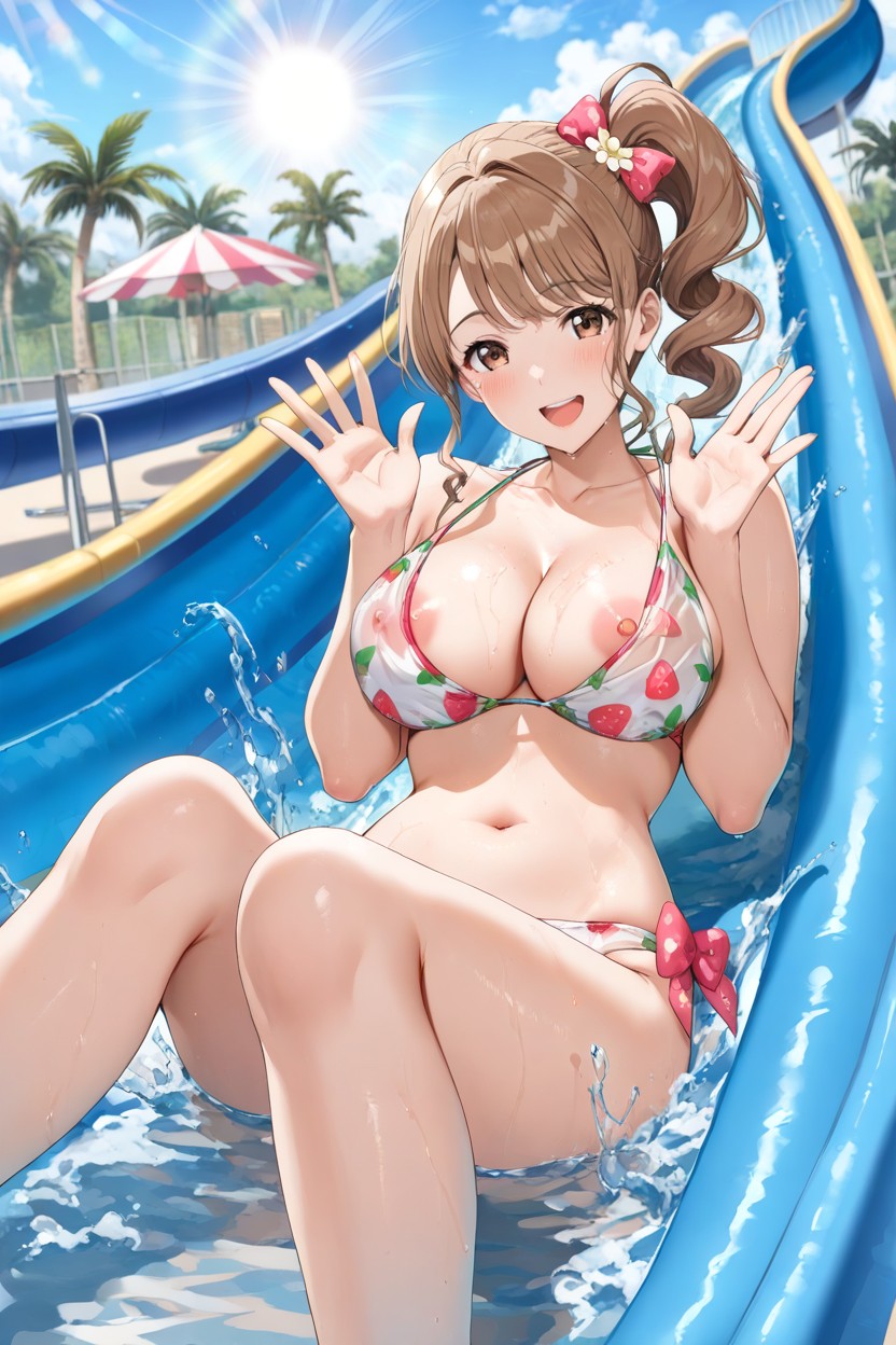 Transparent Pool Float, Water Splashes, Wavy Hair Edges Hentai AI Porn