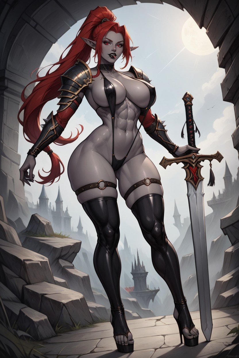 Long Red Hair, Toeless Legwear, Fit Hentai AI Porn