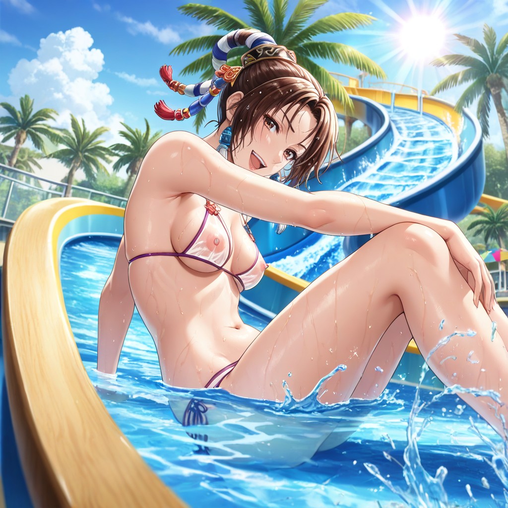 Transparent Bikini Bottom, Very Bright Sun Rays, Water Splashes Hentai AI Porn