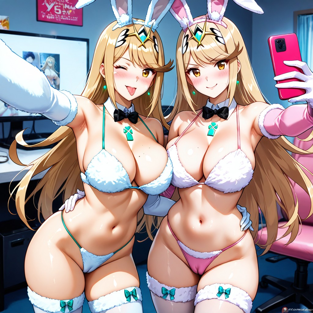 Sexy Pose, Smiling, White Fur Bikini Hentai AI Porn