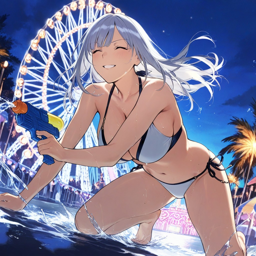 Laughing, Water Amusement Park, Closed Eyes Hentai AI Porn