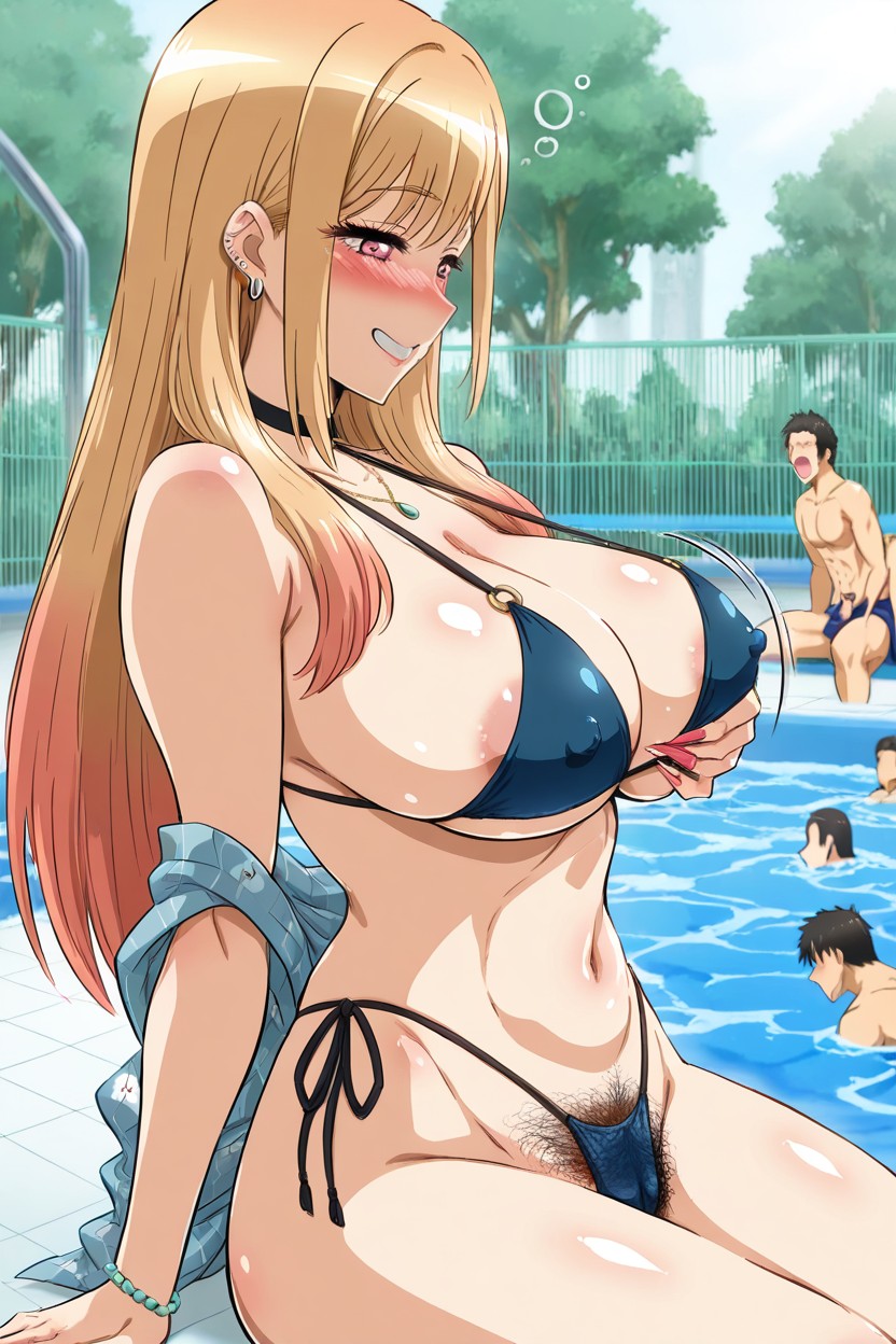Public, Extremely Hairy Pubic Region, Skinny Hentai AI Porn