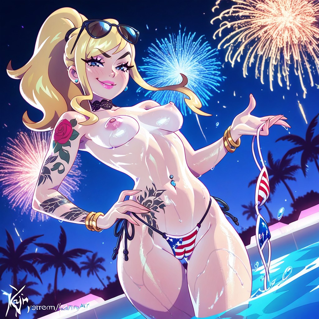 American Flag Colors, Toned Stomach, Small Breasts Hentai AI Porn