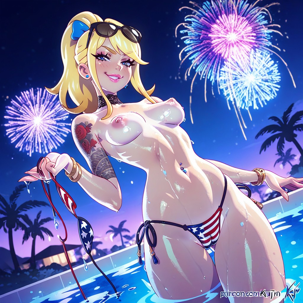 String Bikini Bottoms, Skin Texture Details, High Ponytail Hentai AI Porn
