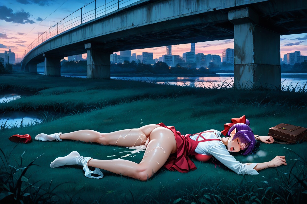 Riverbank, Abandoned, Messy Uniform Hentai AI Porn