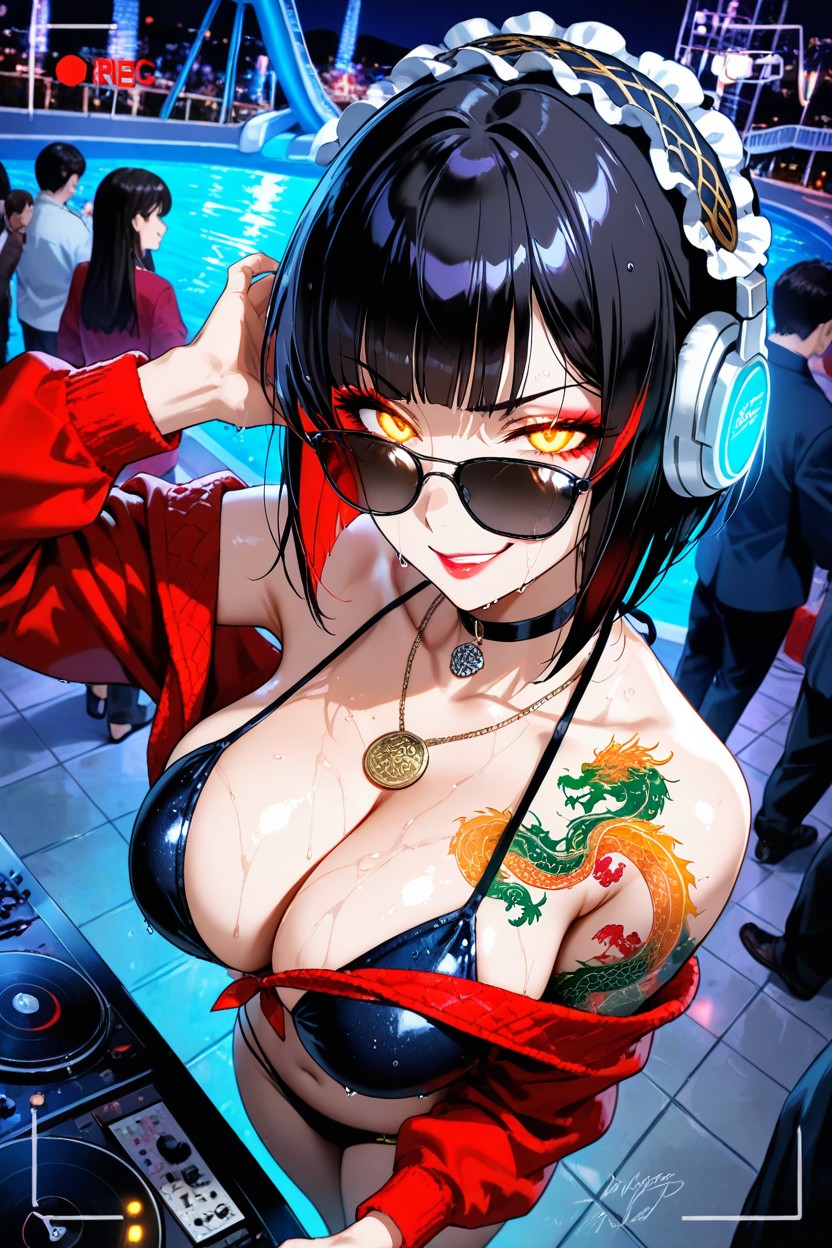 One Arm Touching Headphone, Smirk, Smart Watch Hentai AI Porn