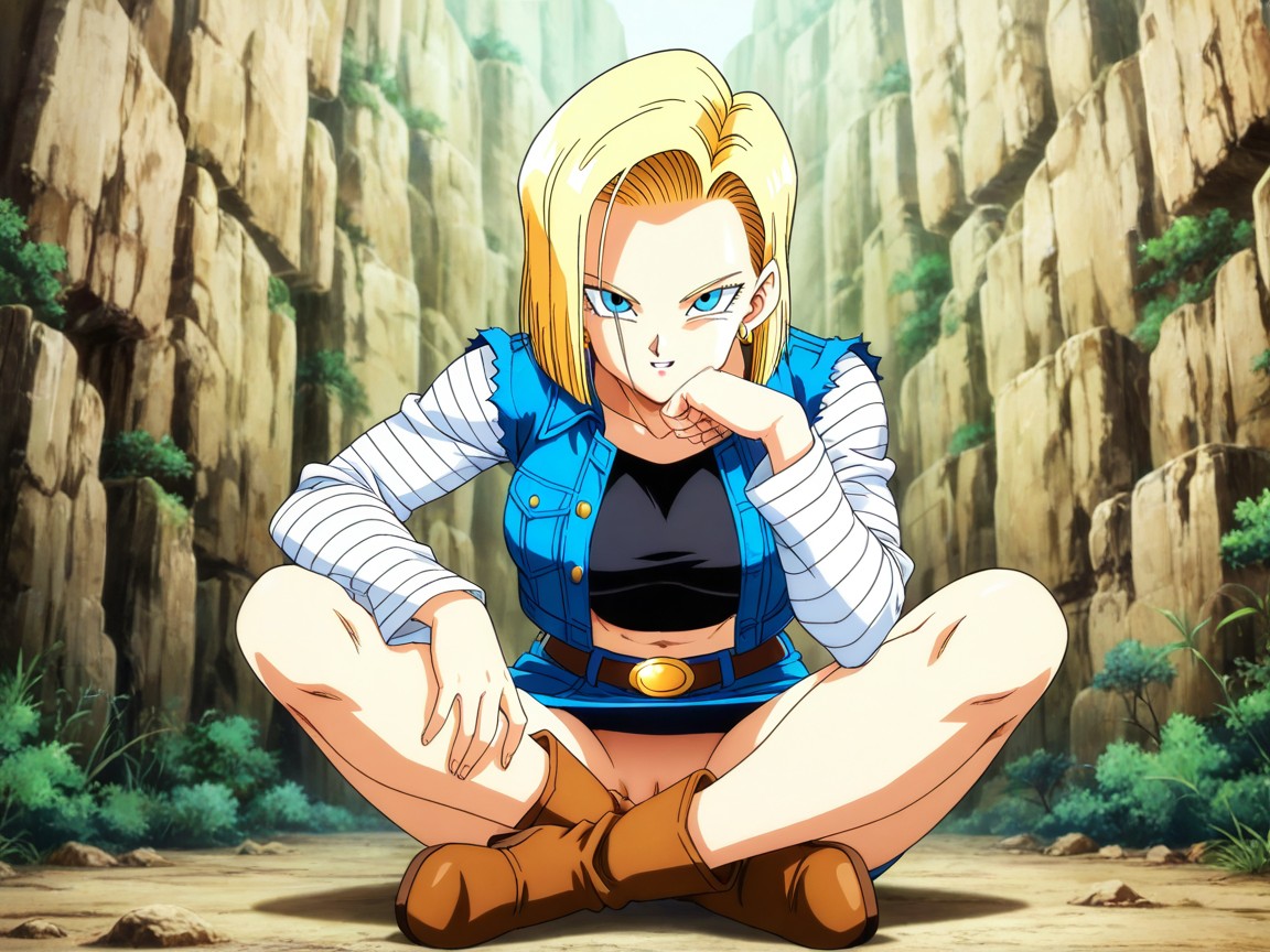 Blonde Hair, Indian Style Sitting On Ground, Elbow Rest On Self Thigh Hentai AI Porn
