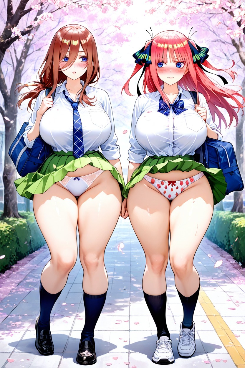 Wind Blowing, Walking, Strawberry Print Panties Hentai IA