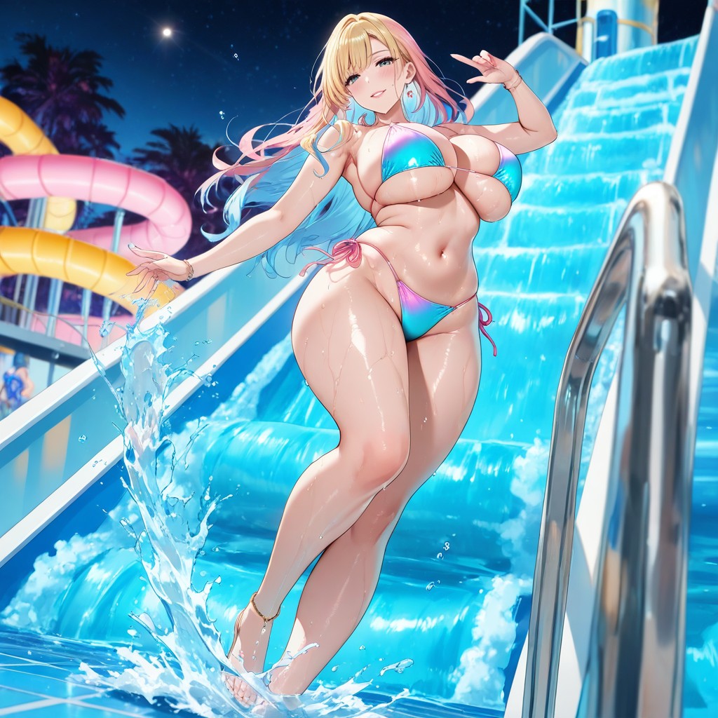 Dynamic-erotic Pose, Blue Hair, Largo Hentai IA